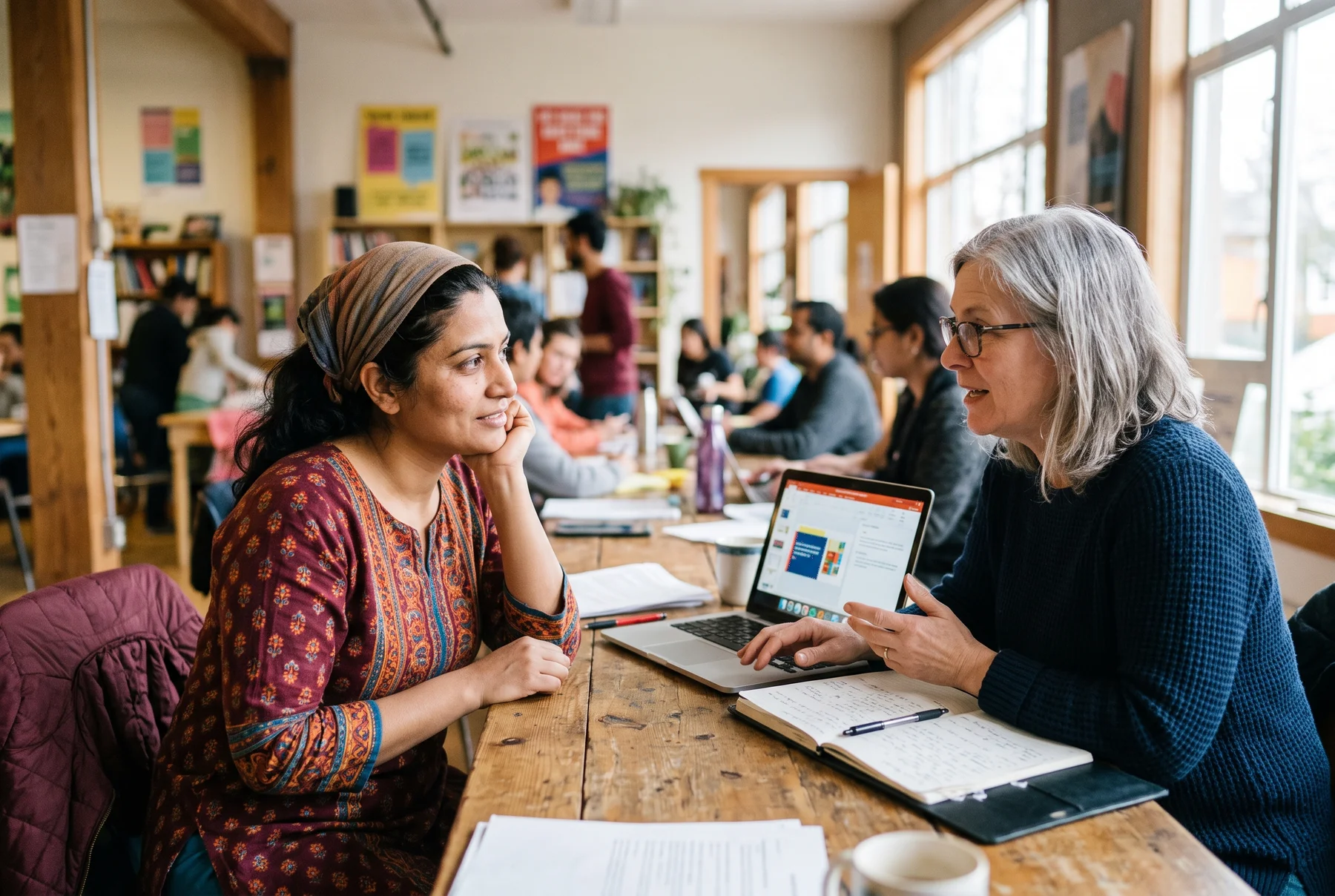 An adult newcomer in a learning conversation